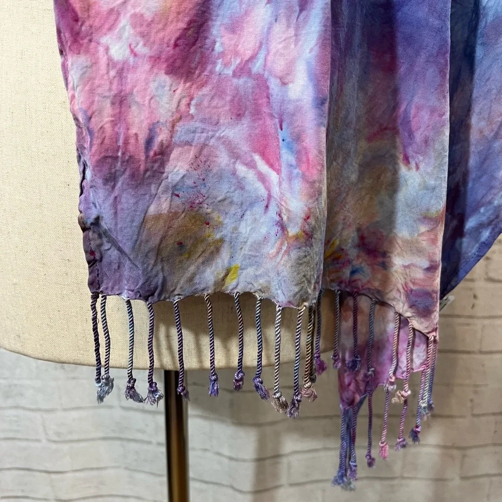 Impressionist style ice dyed scarf wrap with fringe. Handmade and OOAK!